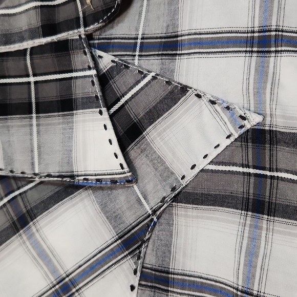 WRANGLER Western Snap Shirt Grey Plaid with Top Stitching (XL) - Picture 9 of 12